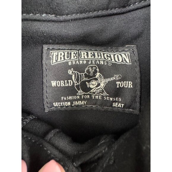 True Religion Womens Black stretch Denim Jacket Size S-M 90s Y2k Gothic Western - Picture 5 of 12